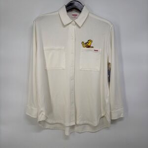 Haribo Goldbear Embroidered Button Down Shirt Cream White Long Sleeve Mens M